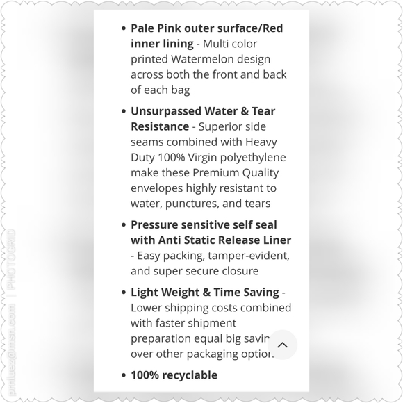 25 (10x13) Watermelon Designer Poly Mailers - Picture 6 of 6